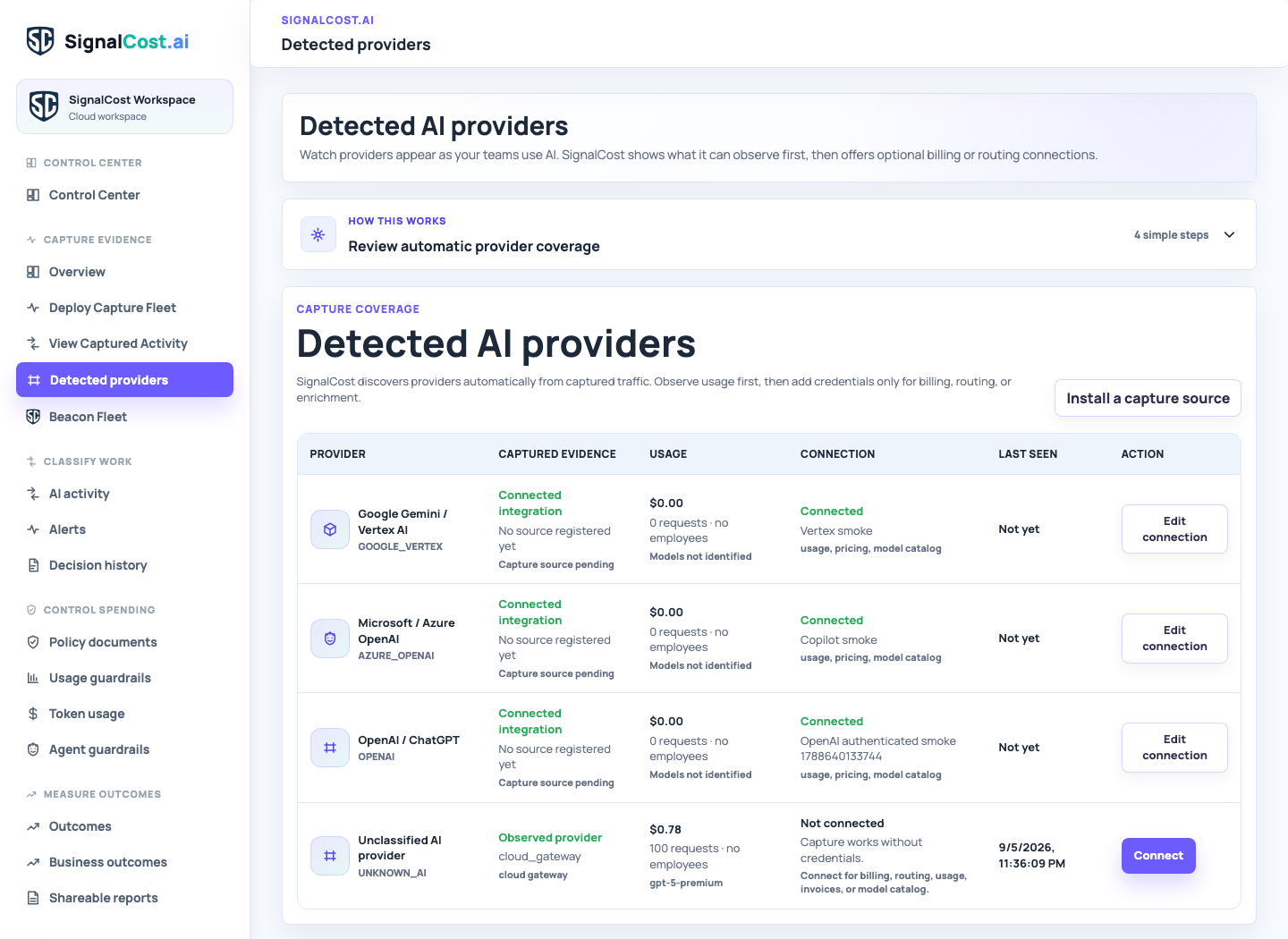 Provider coverage starts with captured traffic screenshot